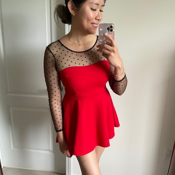 Black Polka Dot Red Dress - Picture 1 of 9